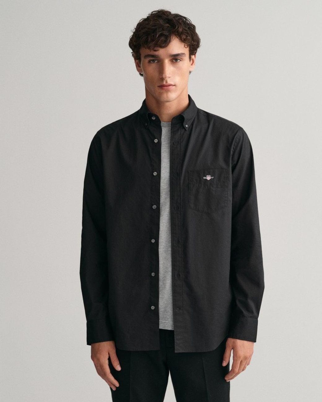 Gant Black Regular Fit Long Sleeve Poplin Shirt for men