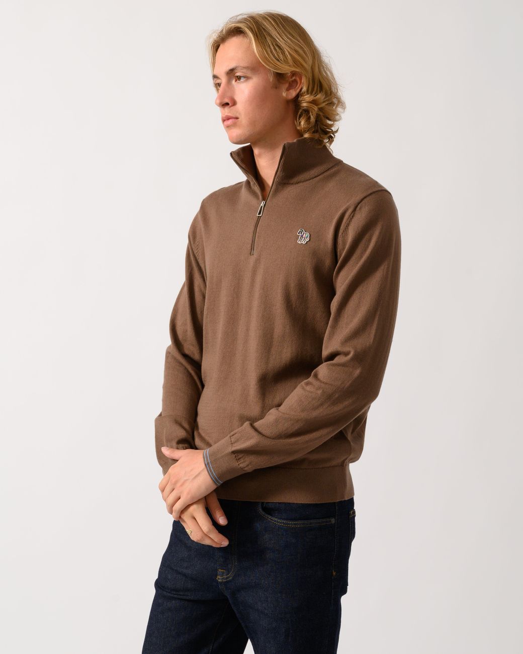 Paul Smith Brown Ps 1/4 Zip Zebra Badge Sweater for men