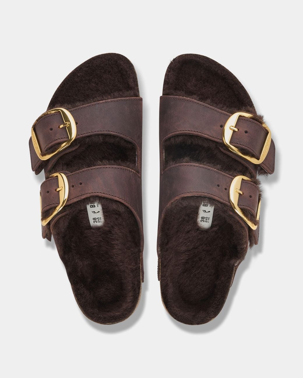 Birkenstock Brown Arizona Big Buckle Shearling Oiled Leather Sandals