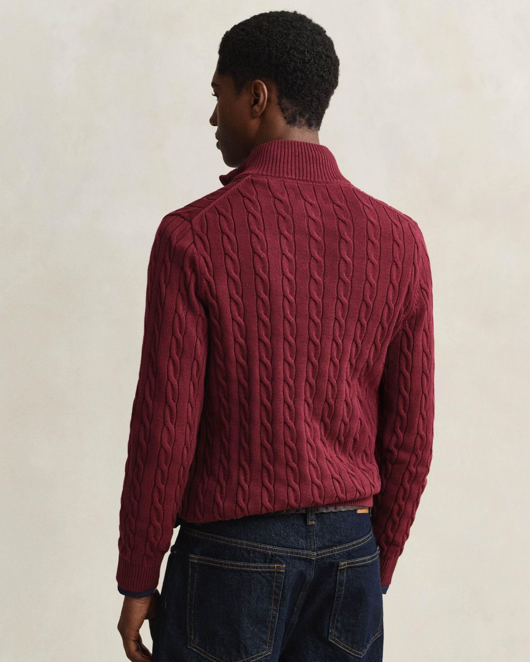 Gant Red Cotton Cable Half Zip Jumper for men