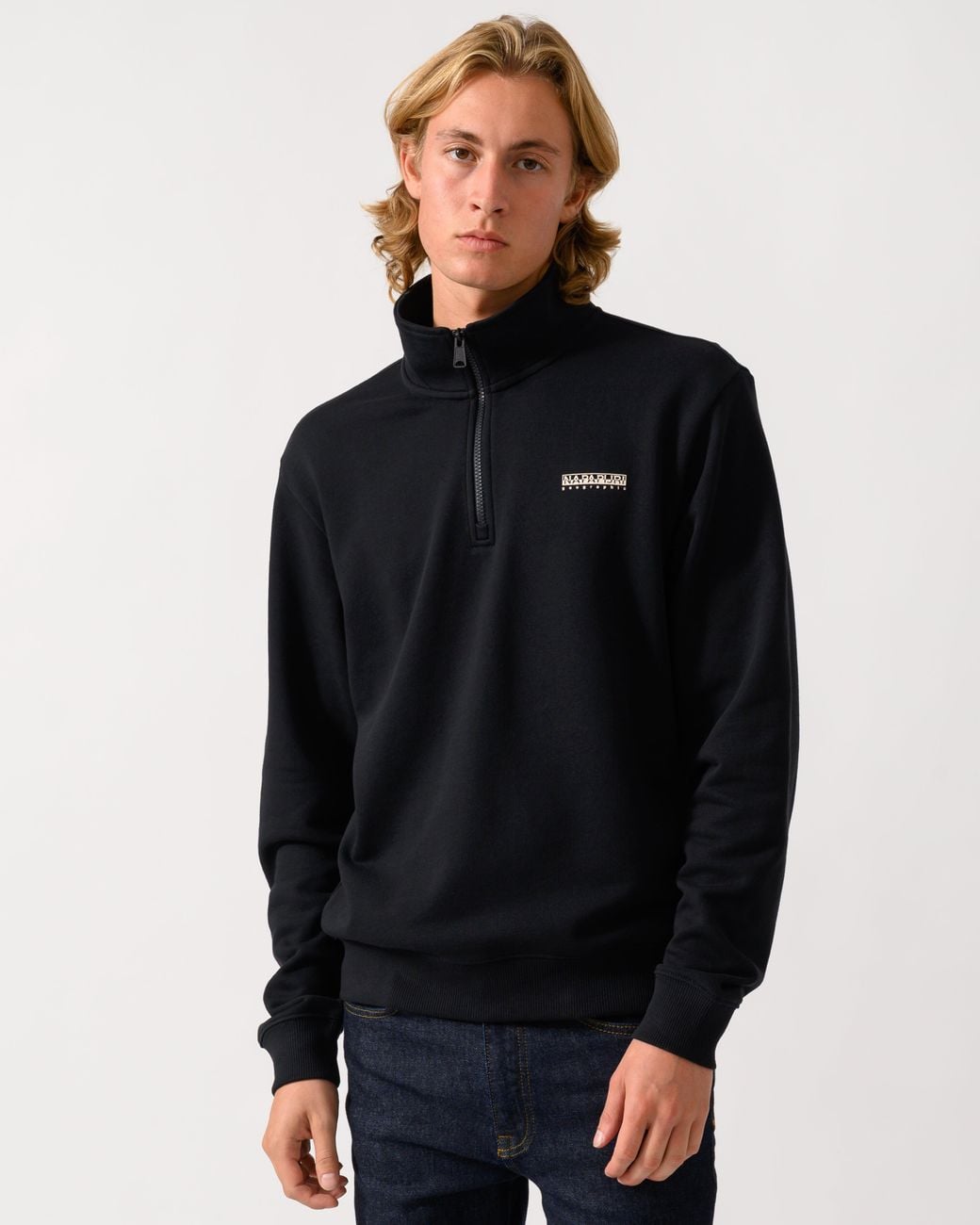 Napapijri Blue Small Box Half Zip Sweatshirt for men