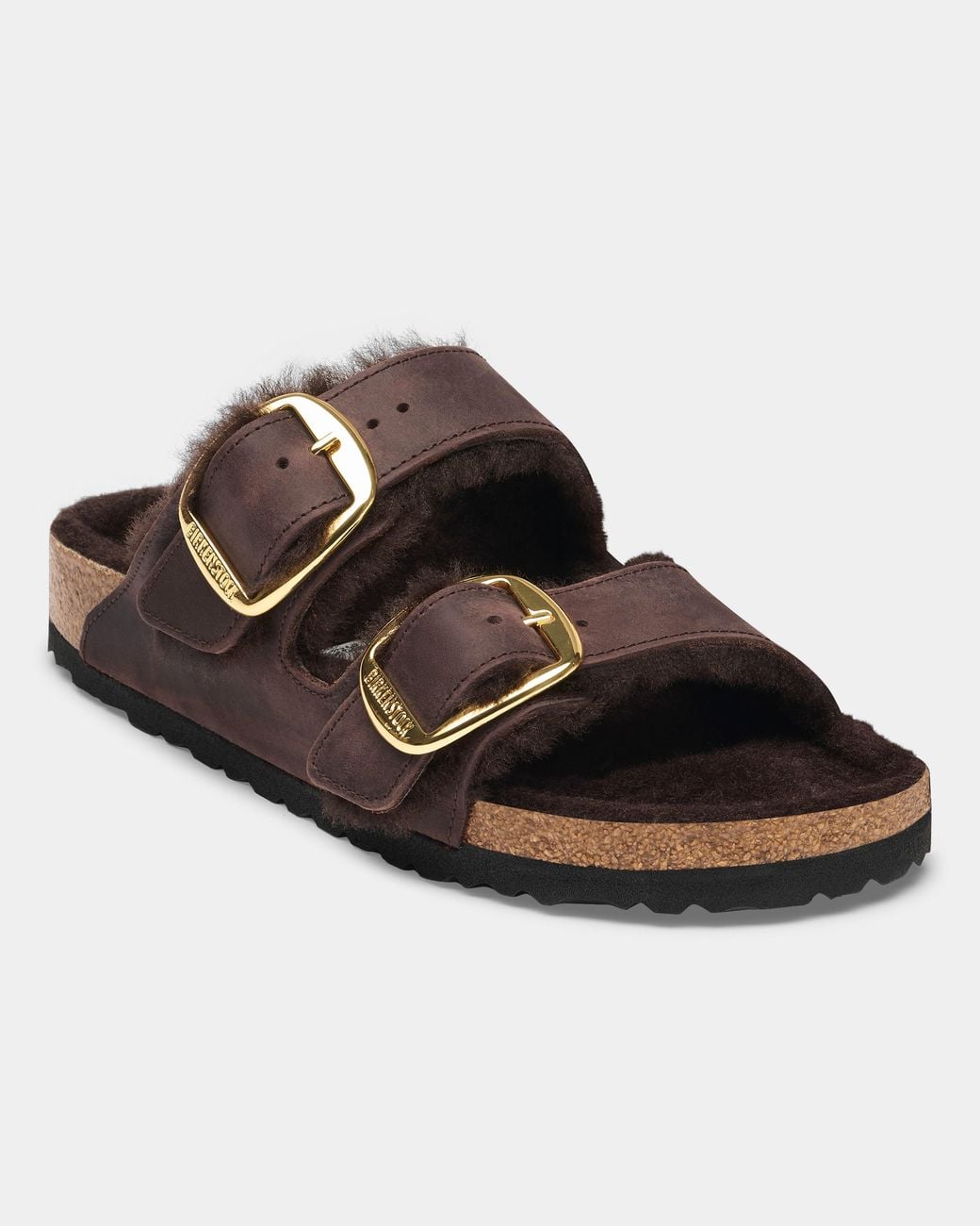 Birkenstock Brown Arizona Big Buckle Shearling Oiled Leather Sandals