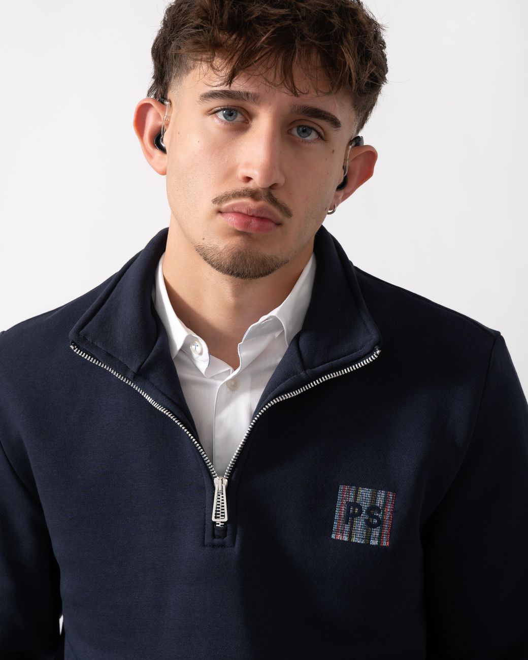 Paul Smith Blue Ps Reg Fit Half Zip Stitch Stripe Logo Sweatshirt for men