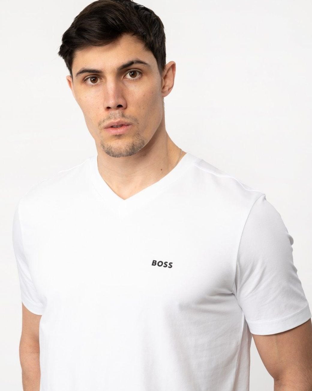 Boss White Boss Tee V V-Neck T-Shirt 100, Size: L for men