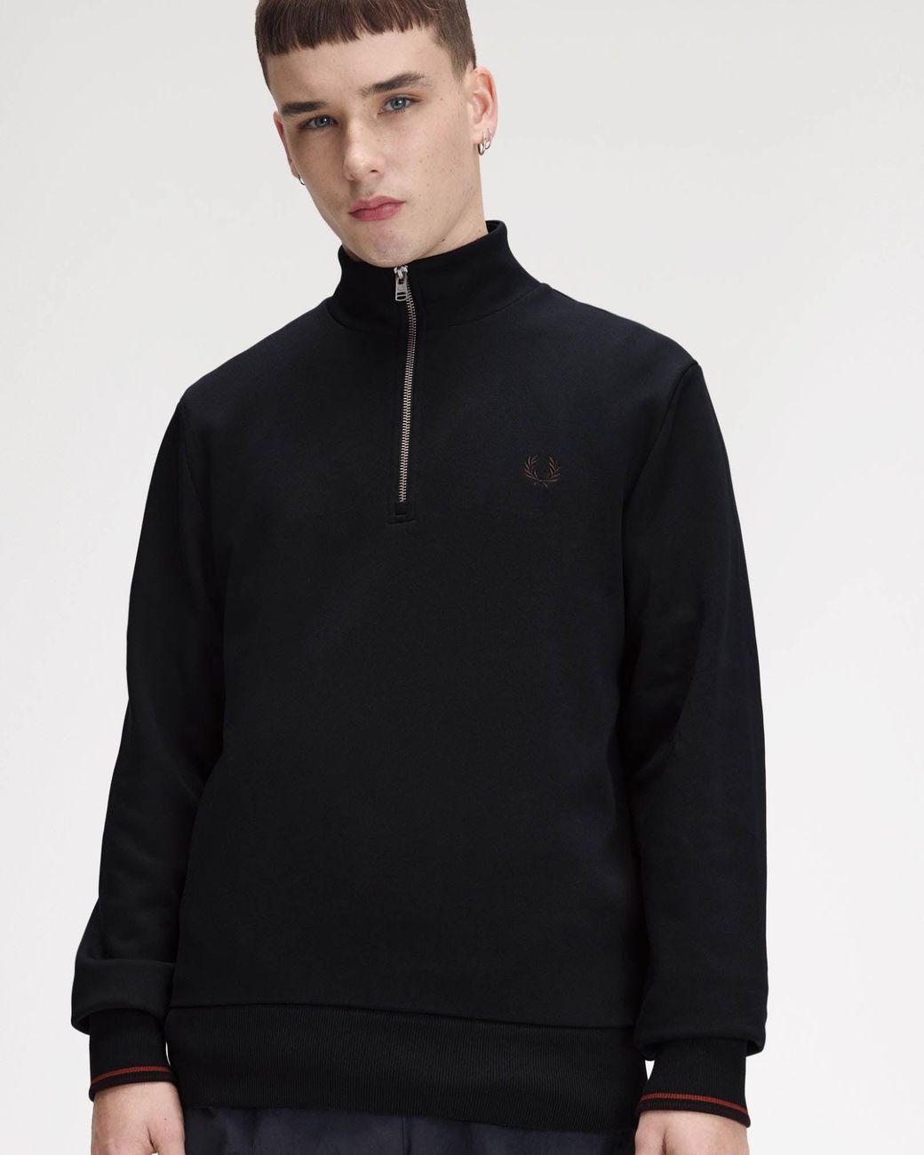 Fred Perry Black Half Zip Sweatshirt for men