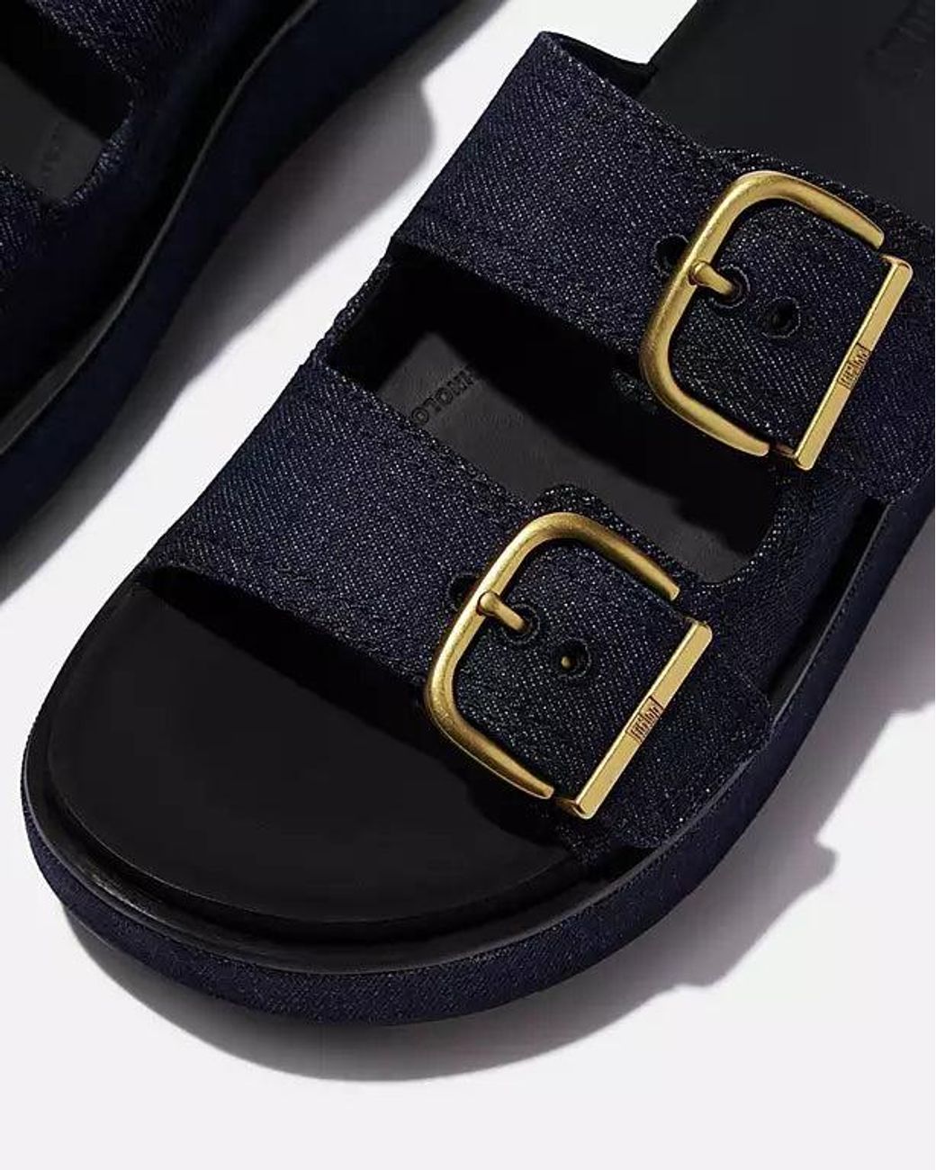 Fitflop Blue Gen-Ff Max Buckle Two-Bar Denim Slides