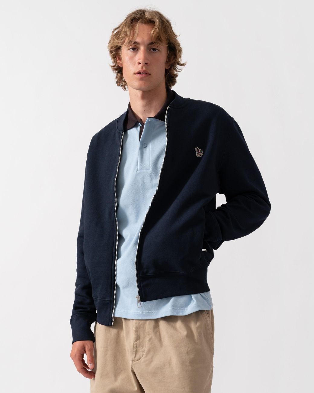 Paul Smith Blue Ps Regular Fit Zebra Logo Zip Bomber Jacket for men