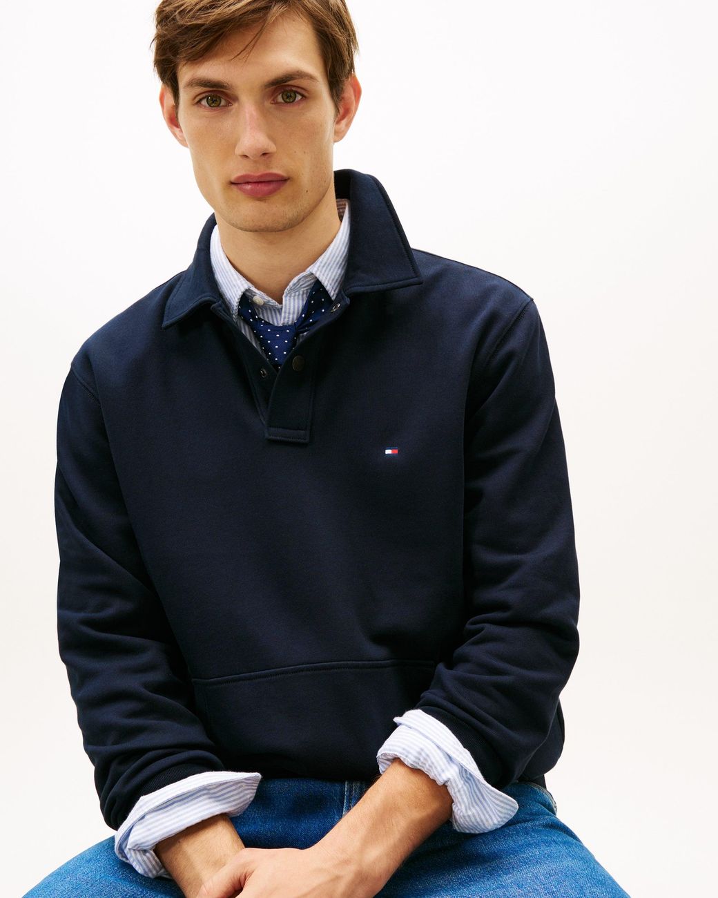Tommy Hilfiger Blue Essential Terry Polo Snap Sweatshirt for men