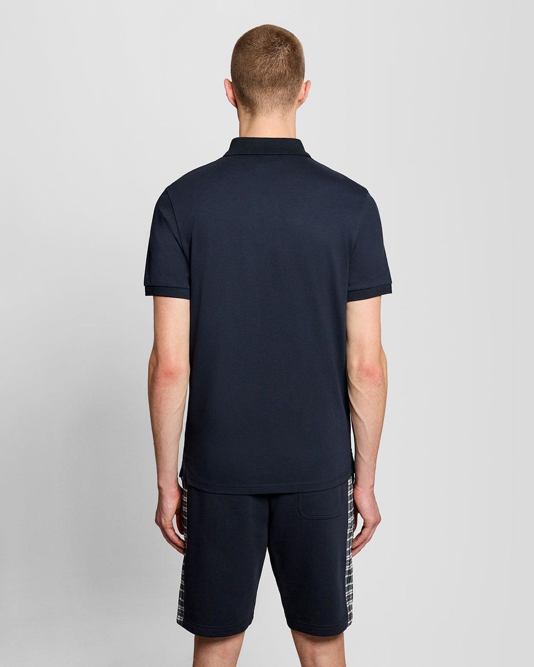 Lyle & Scott Blue Check Panelled Polo Shirt for men