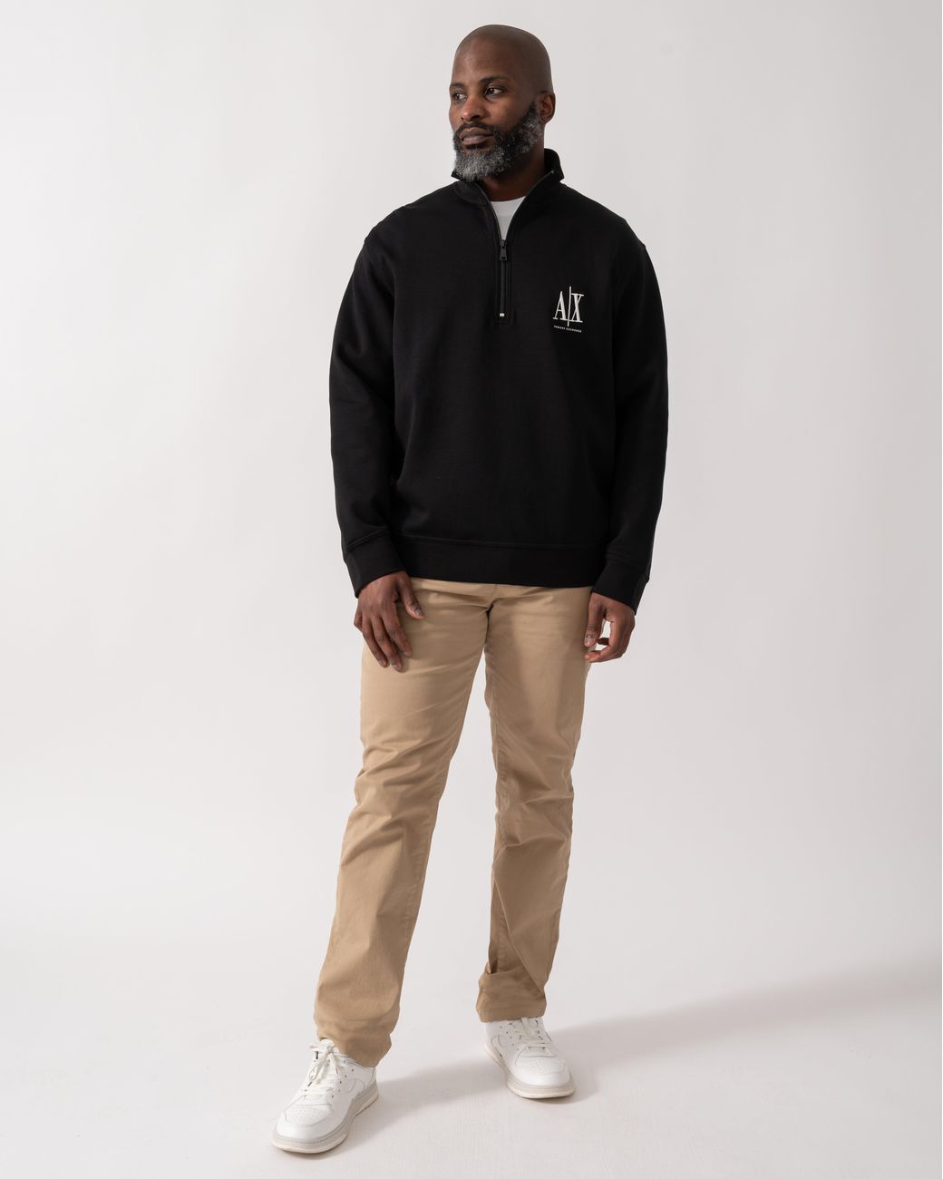 ARMANI EXCHANGE Blue Embroidered A|x Logo 1/4 Zip Sweatshirt for men