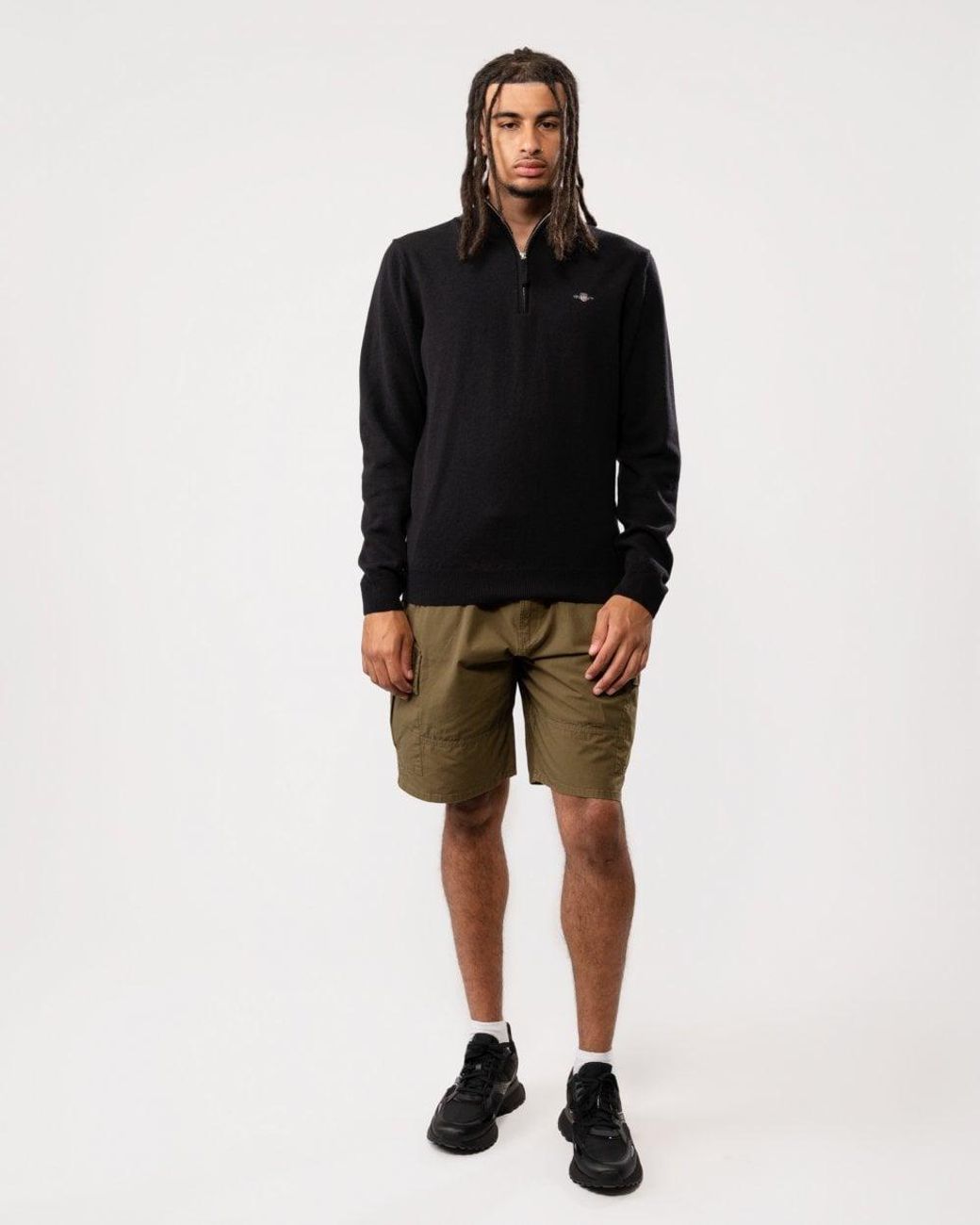 Gant Black Superfine Lambswool Half Zip Cardigan for men
