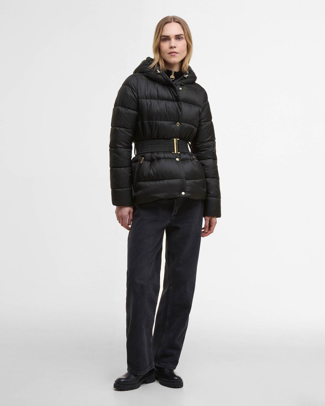 Barbour Black Short Track Line Puffer Jacket