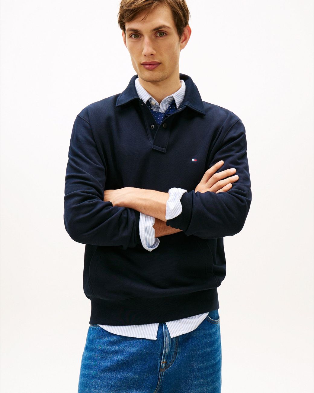 Tommy Hilfiger Blue Essential Terry Polo Snap Sweatshirt for men