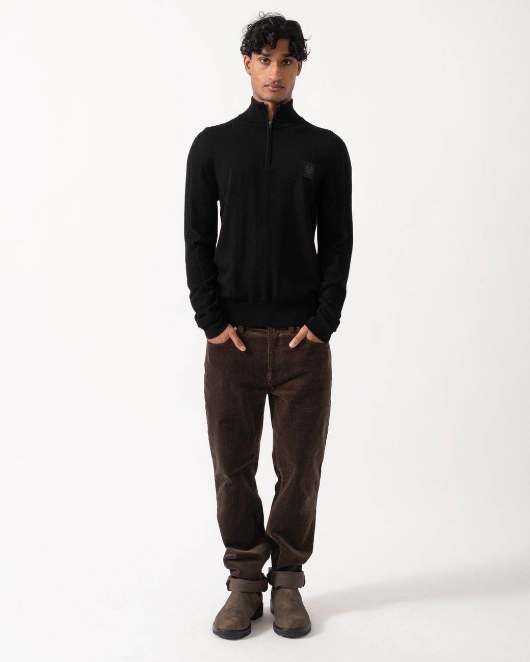 Belstaff Black Colden Merino Quarter Zip Jumper for men