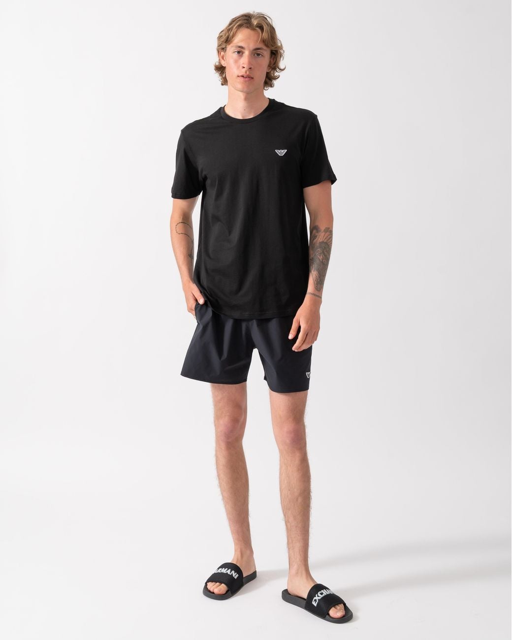 Emporio Armani Black Beach T-Shirt With Eagle Logo for men