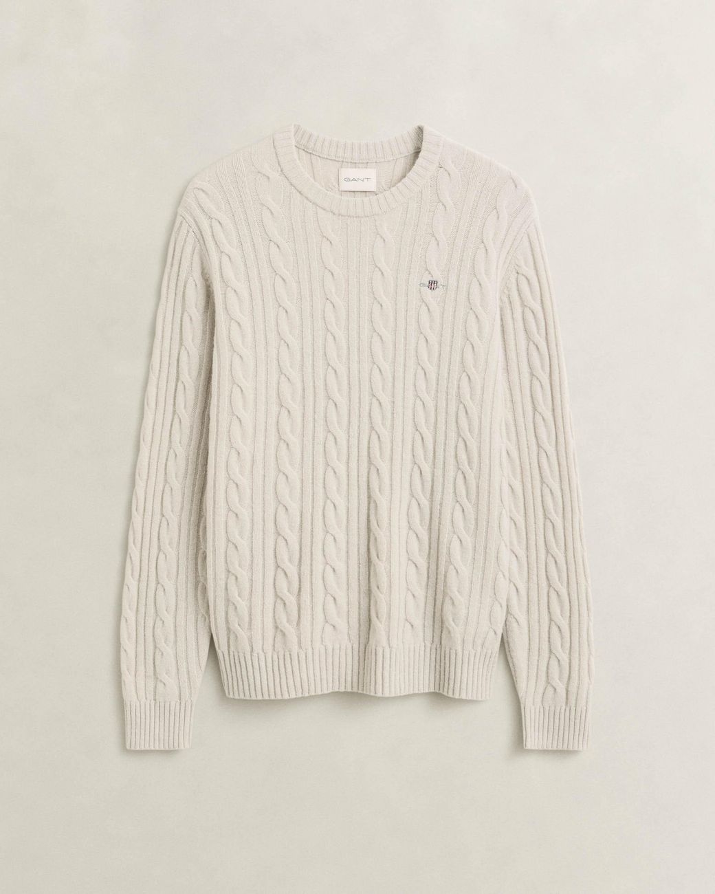 Gant Natural Lambswool Cable Crew Neck Sweater for men