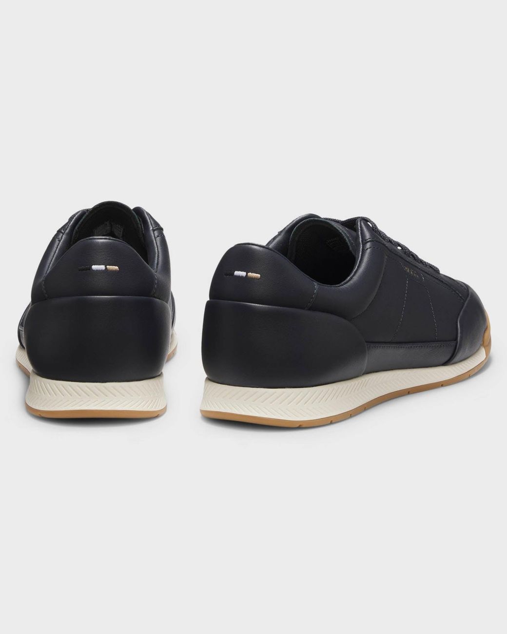 Boss Blue Nitan Leather Trainers With Foil Logo for men