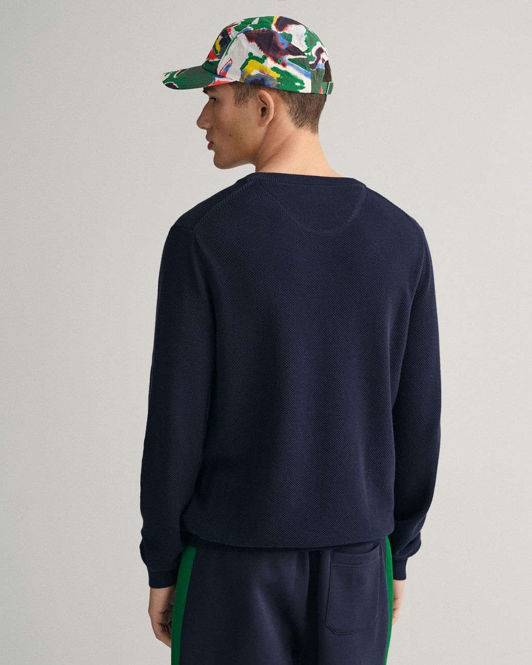 Gant Blue Cotton Pique Crew Neck Jumper for men