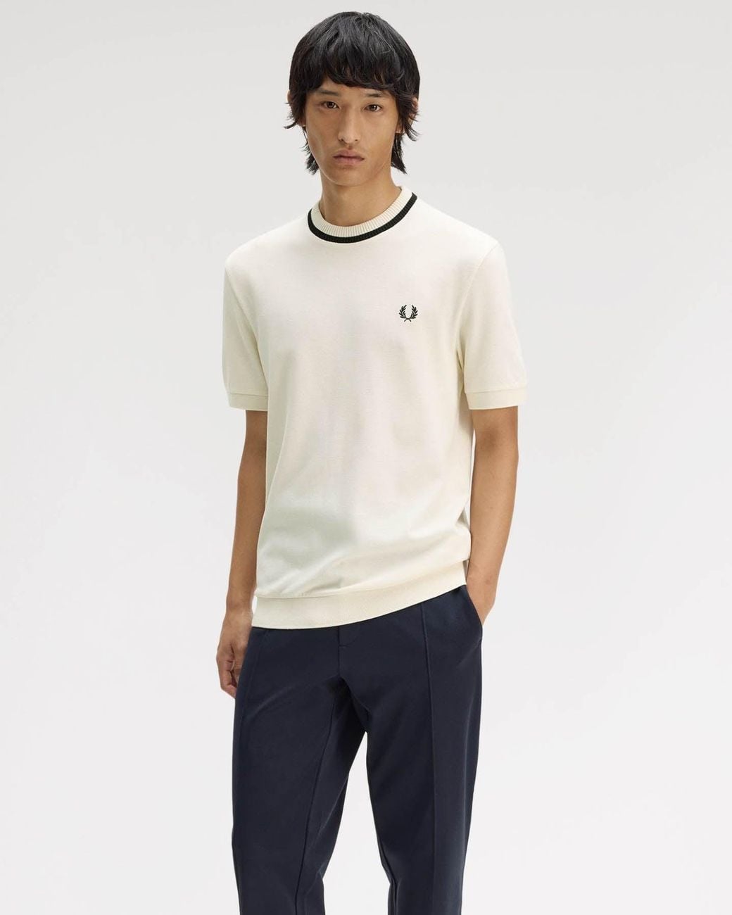 Fred Perry White Crew Neck Pique T-Shirt for men