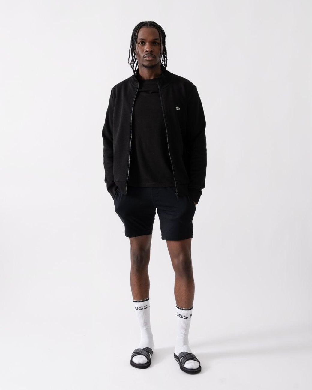 Lacoste Black Regular Fit Brushed Fleece Zippered Sweatshirt 031, Size: M for men