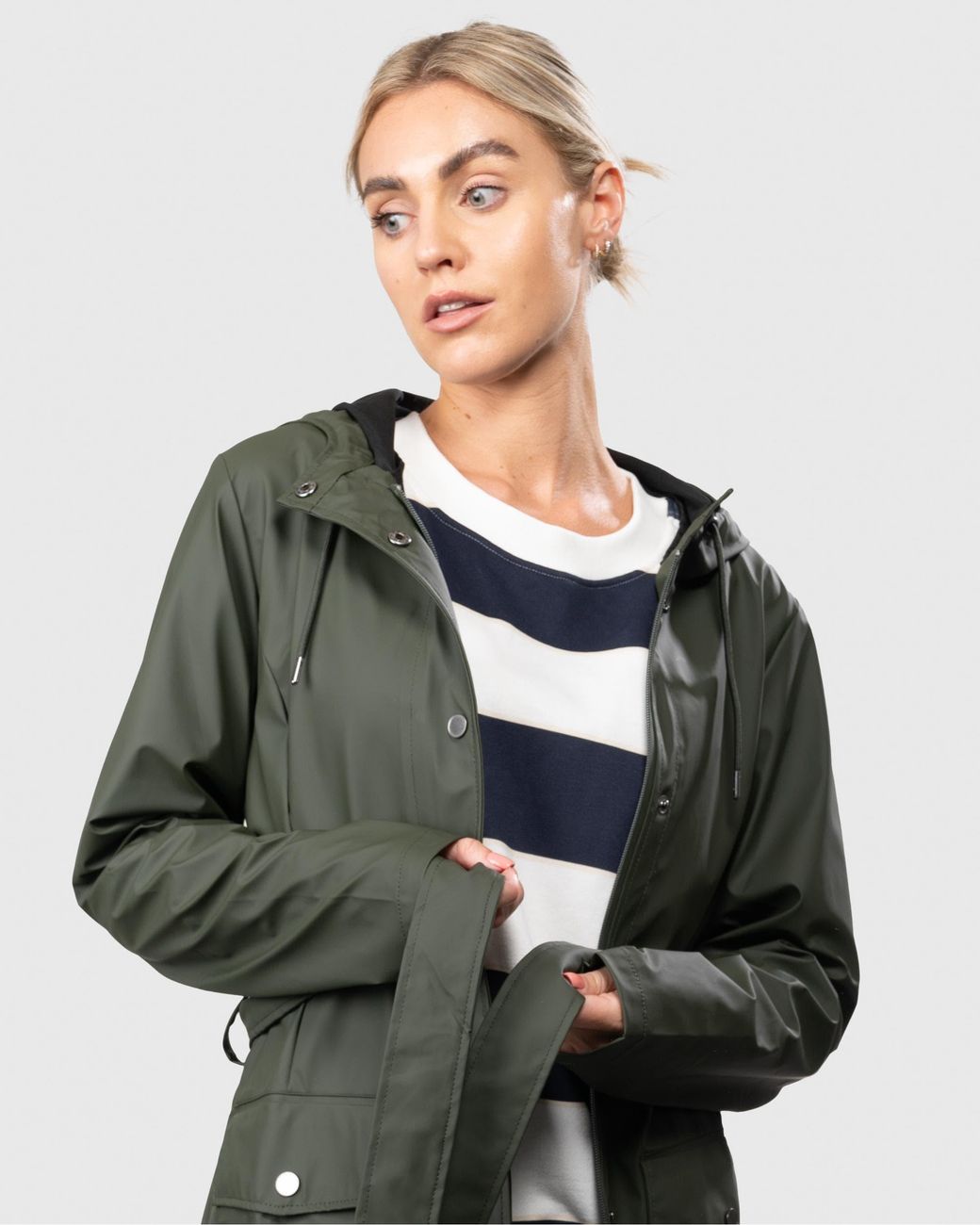 Rains Green Curve Long Jacket