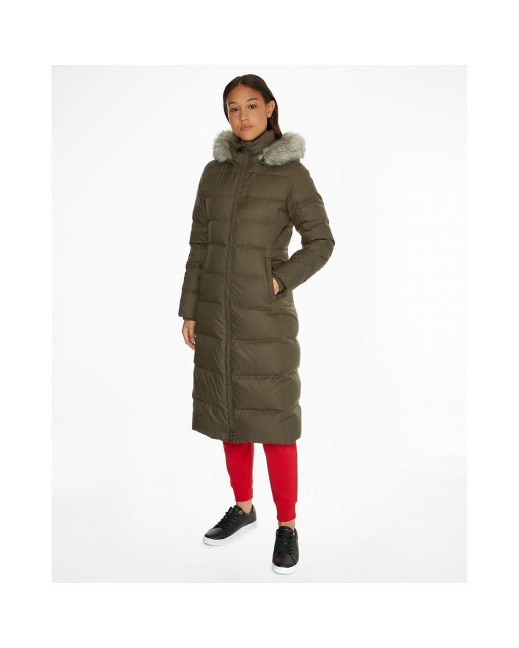 Tommy Hilfiger Tyra Maxi Faux Fur Down Jacket in Green | Lyst