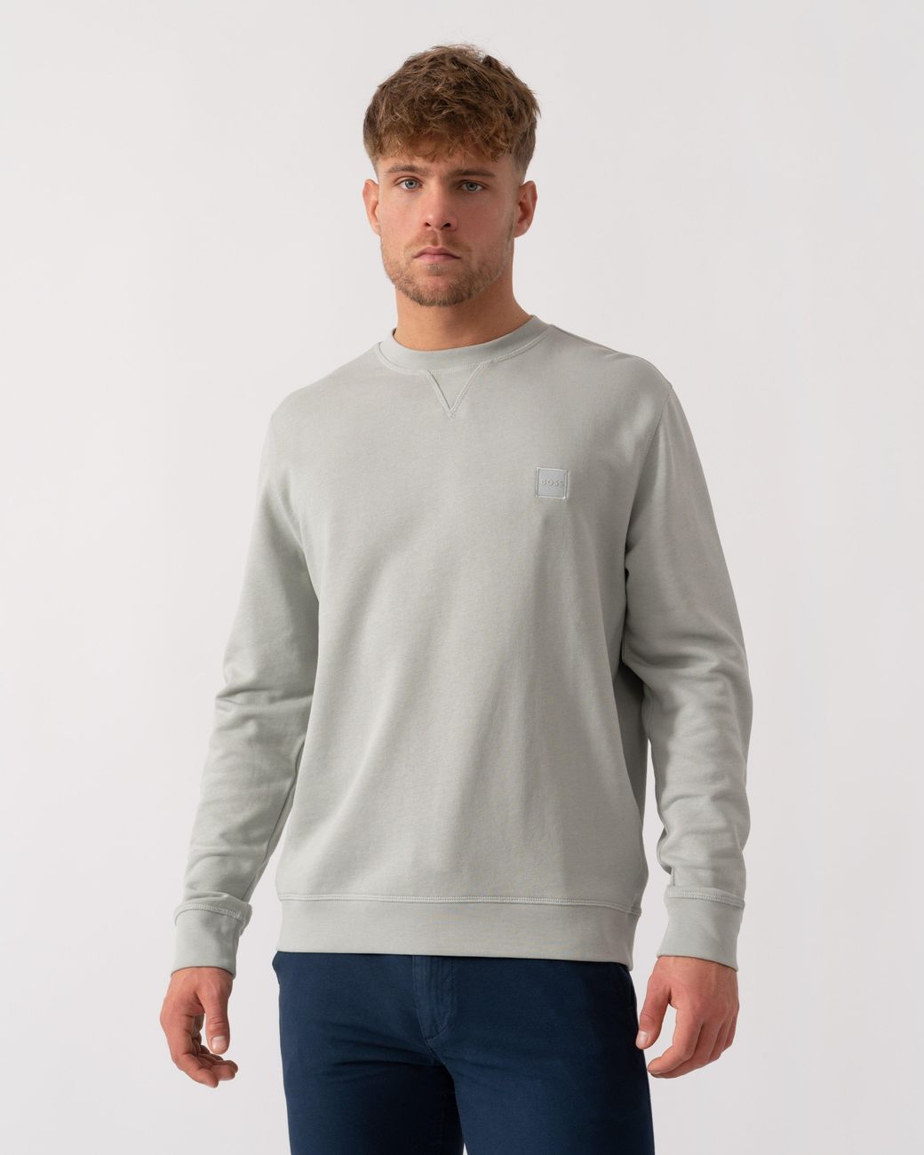 Boss Gray Westart Crew Neck Sweatshirt With Logo Patch for men