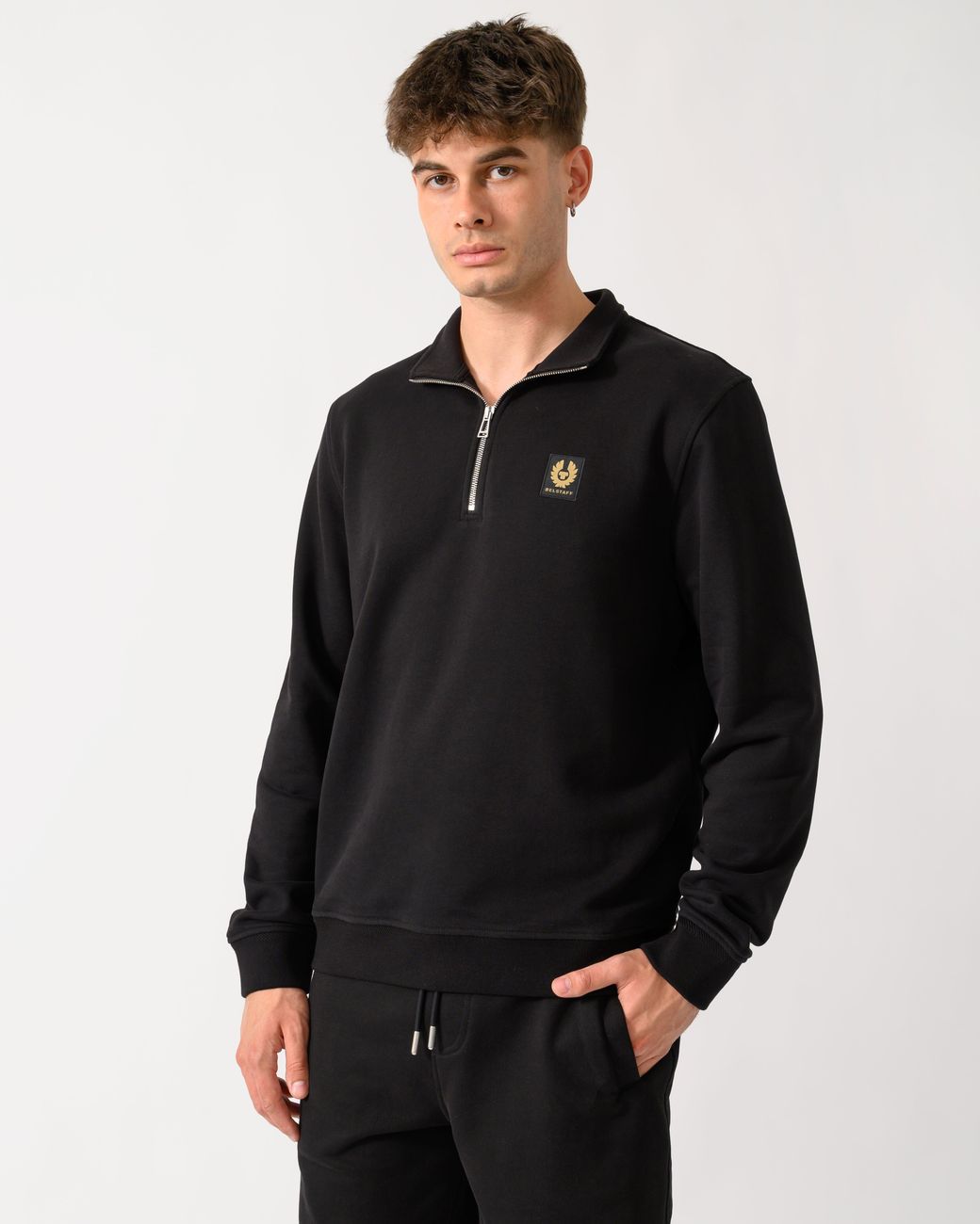 Belstaff Black Logo Quarter Zip Sweatshirt for men