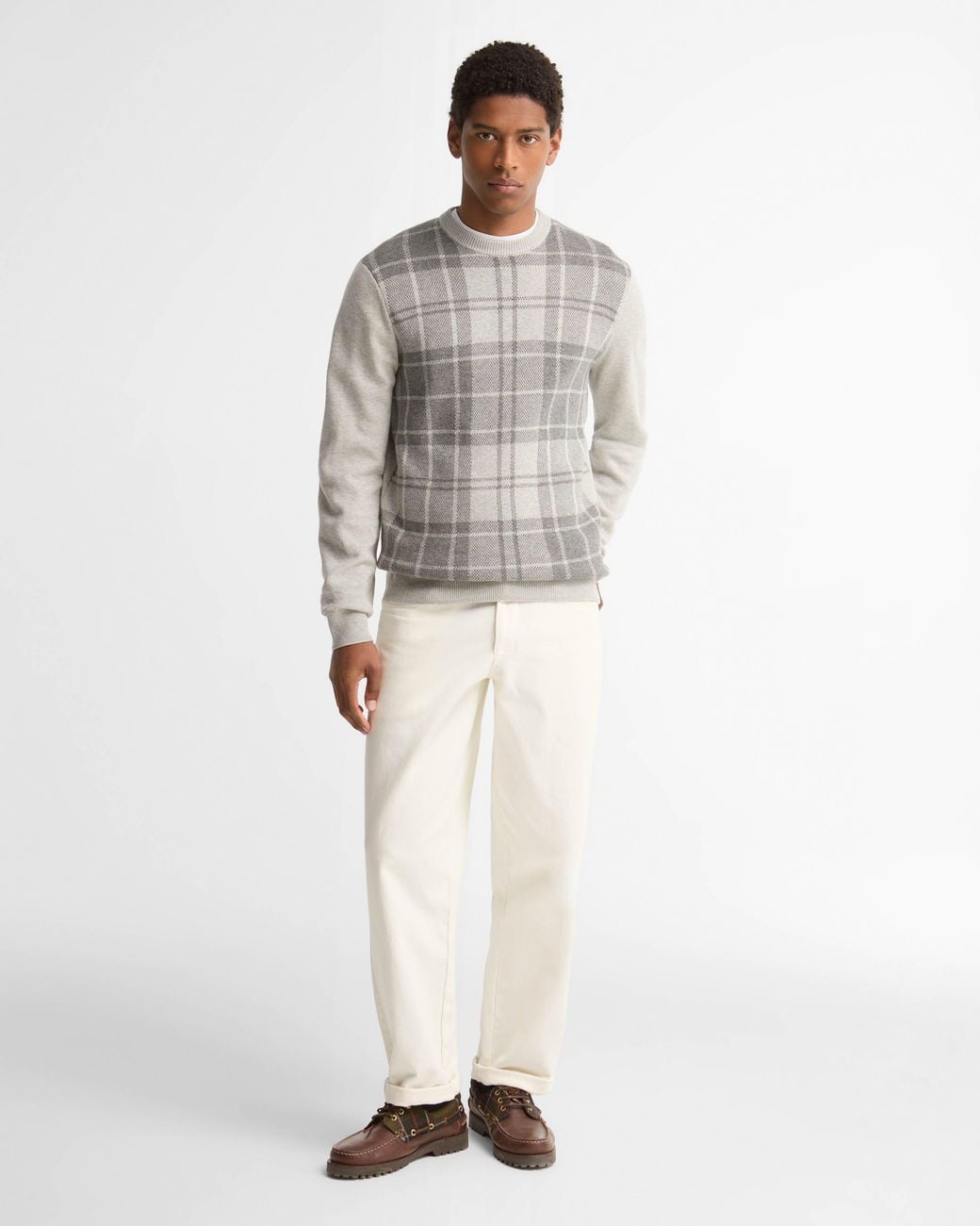 Barbour White Mineral Tartan Crew Neck Sweater for men