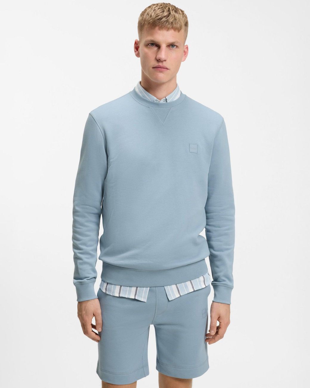 Boss Blue Westart Crew Neck Sweatshirt With Logo Patch for men