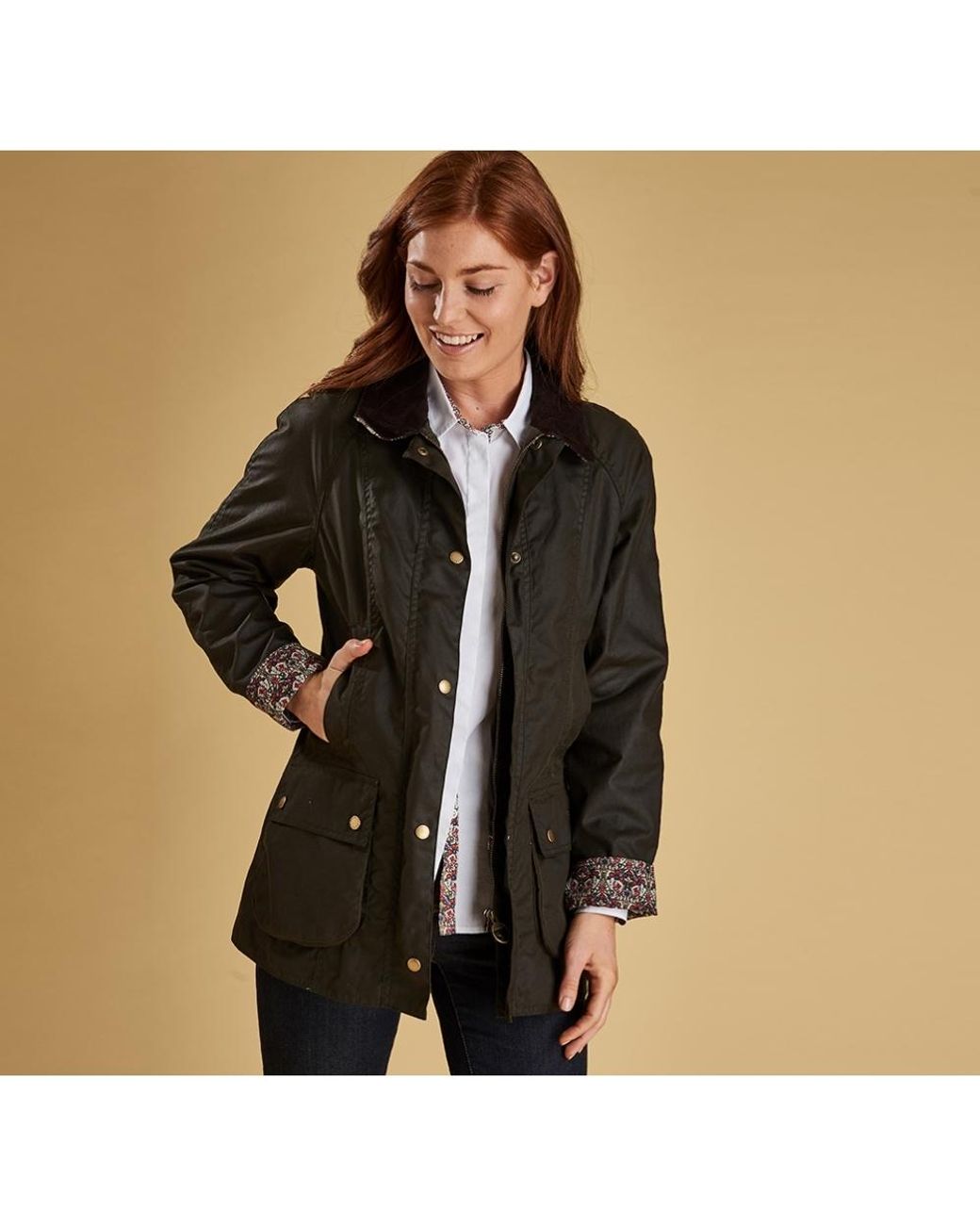 Barbour Harriet Liberty Wax Cotton Jacket in Green | Lyst UK