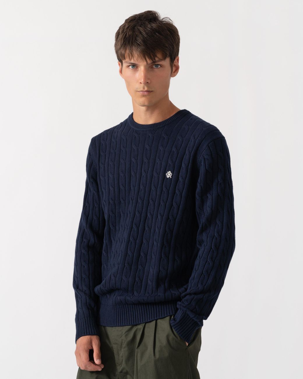 Joules Blue Cable Knit Crew Neck Jumper for men