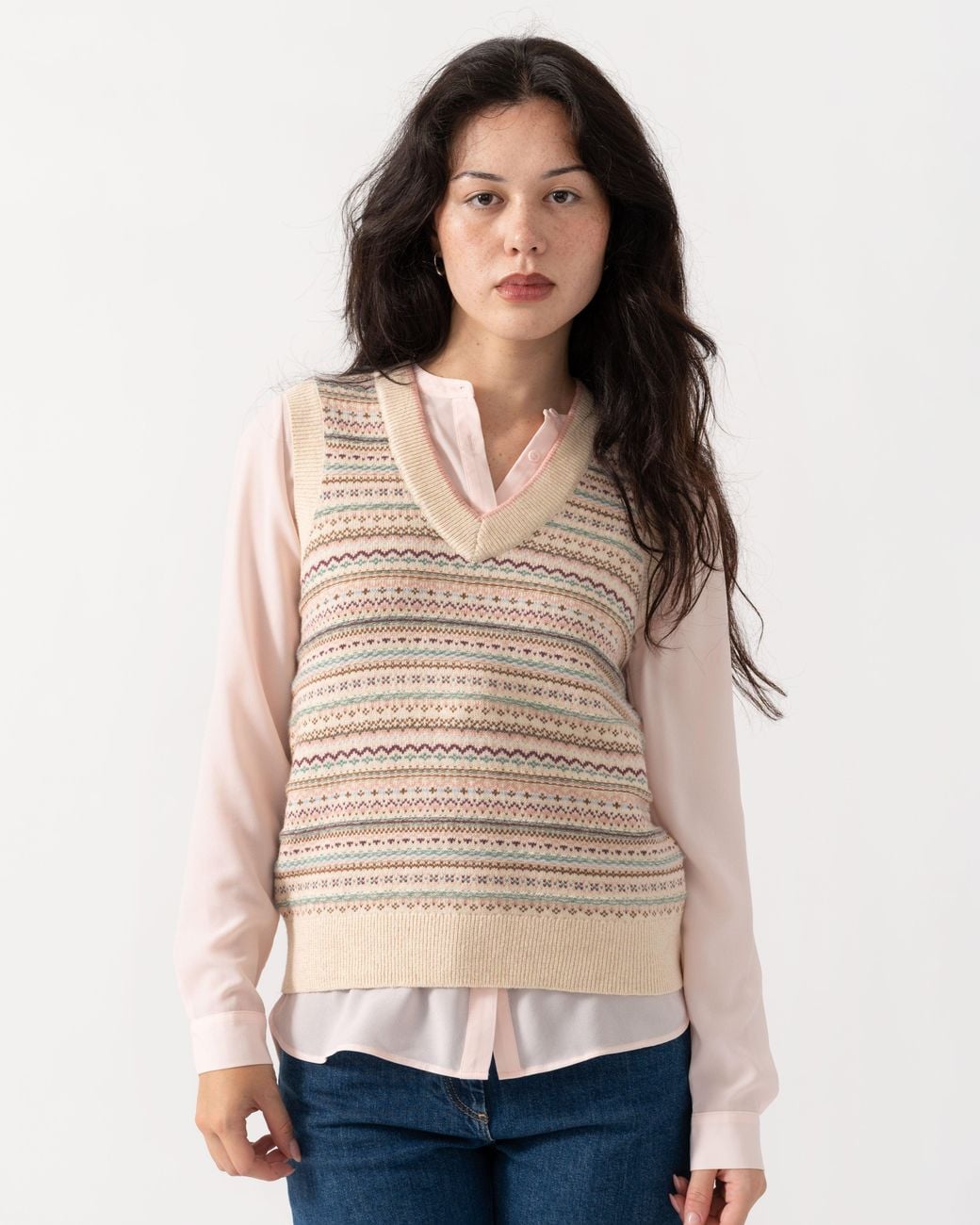 Joules Natural Fairisle V-Neck Knit Tank Top