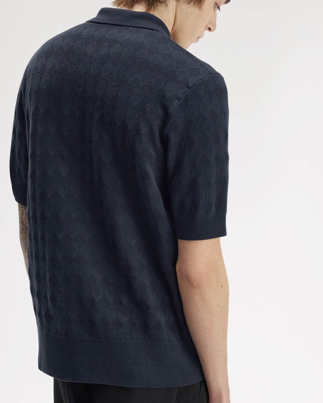 Fred Perry Blue Pointelle Knitted Polo Shirt for men