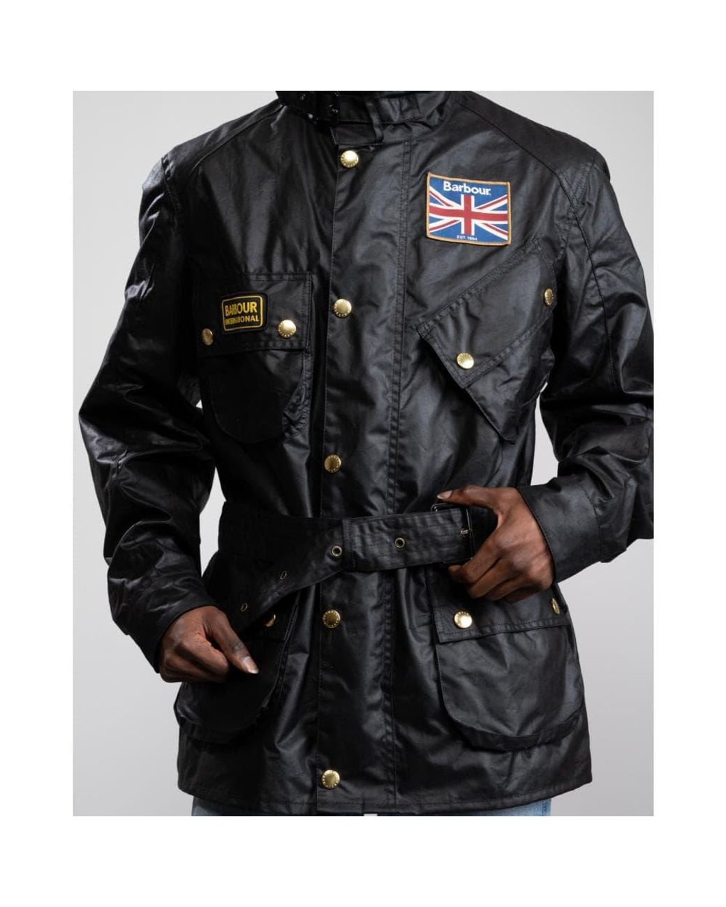 Barbour Cotton Union Jack International Wax Jacket in Black for Men | Lyst