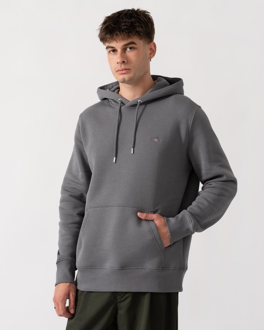 Gant Gray Regular Fit Shield Logo Pullover Hoodie for men
