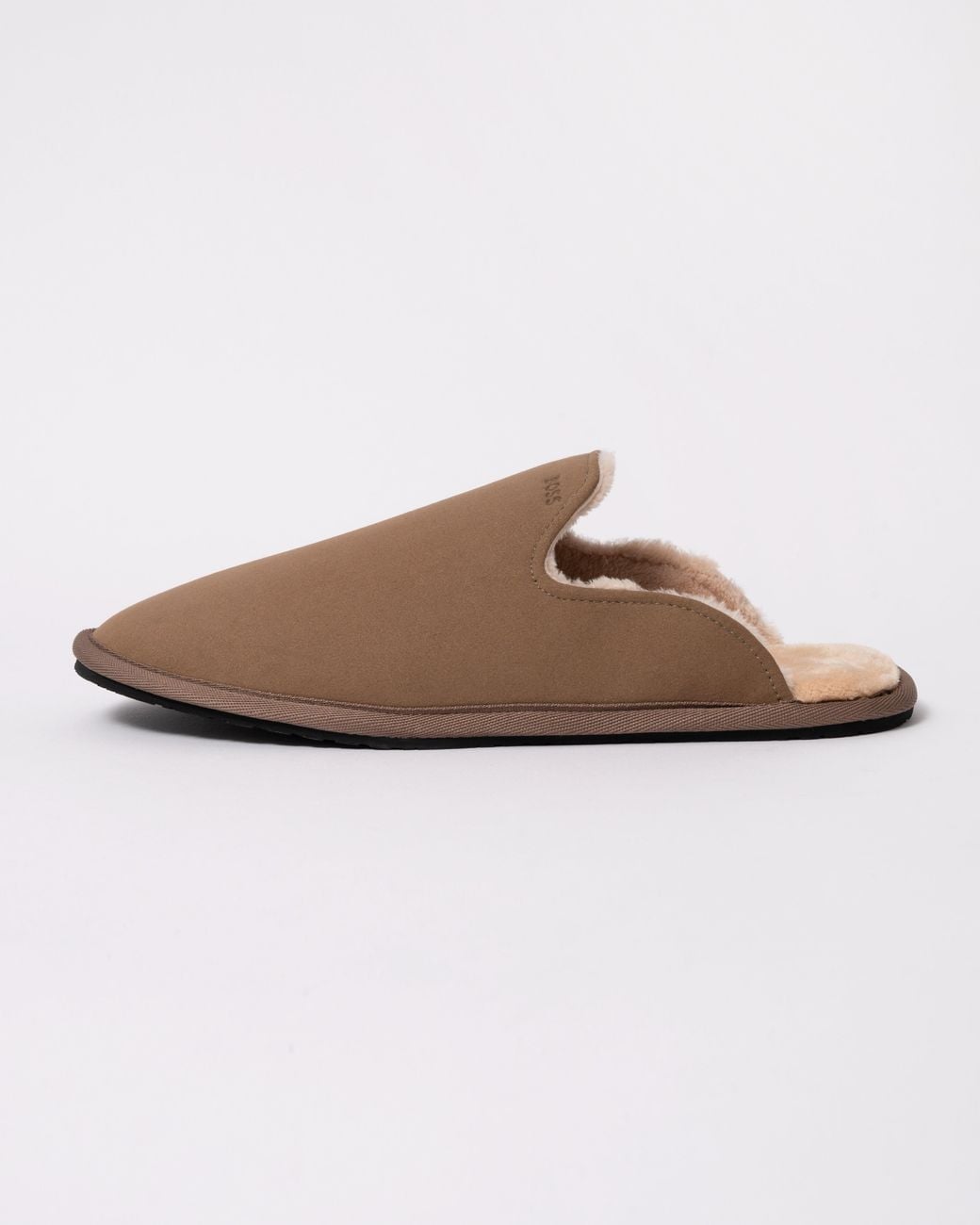 Boss Brown Shearling-Lined Slip-On Slippers With Logo Detail for men