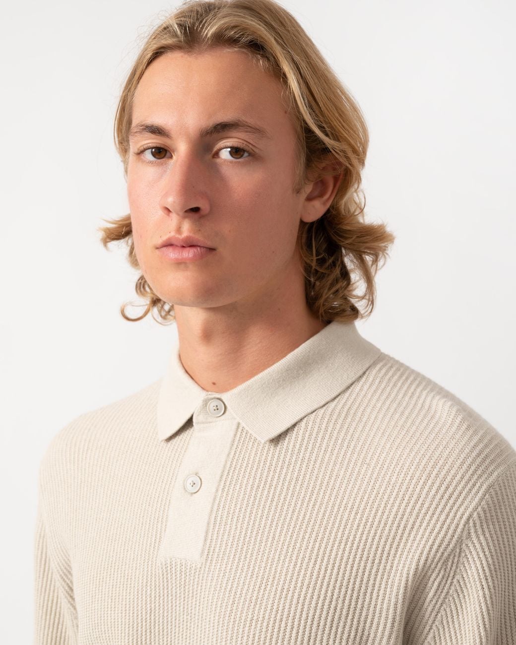 Boss Natural Afedro Long Sleeve Knit Polo Shirt for men