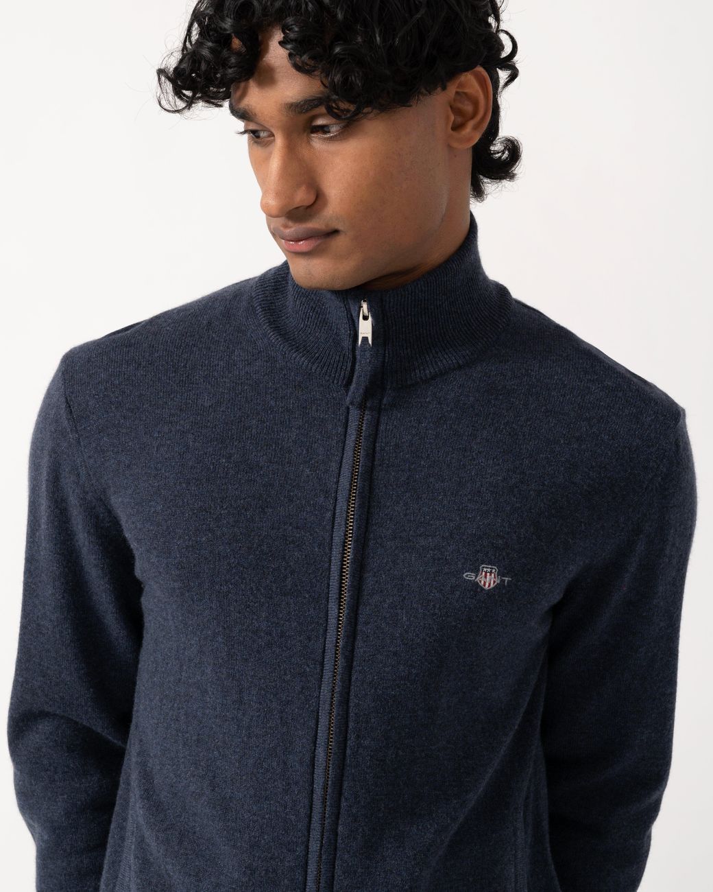 Gant Blue Superfine Lambswool Full Zip Sweater for men