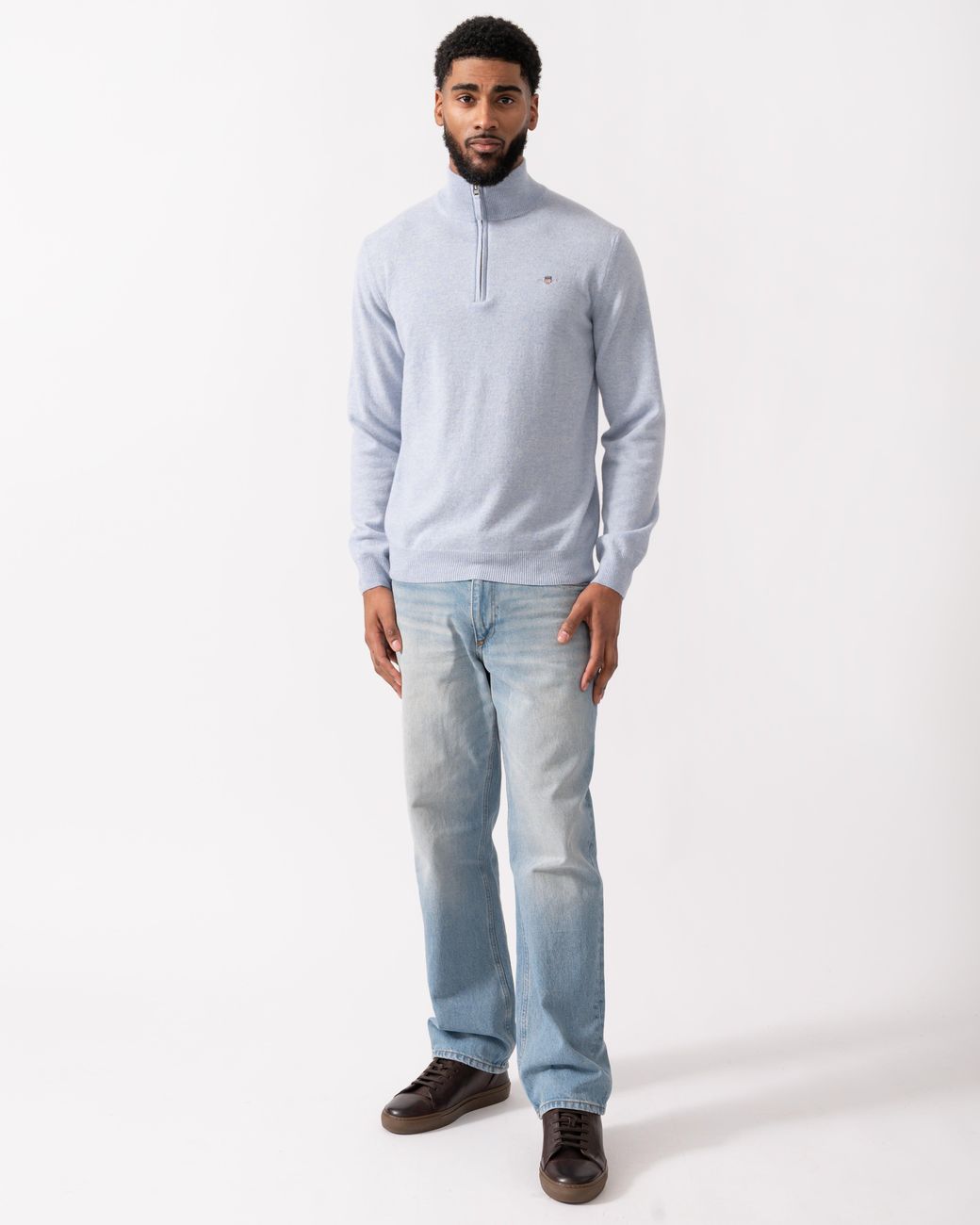 Gant Blue Superfine Lambswool Half Zip Cardigan for men