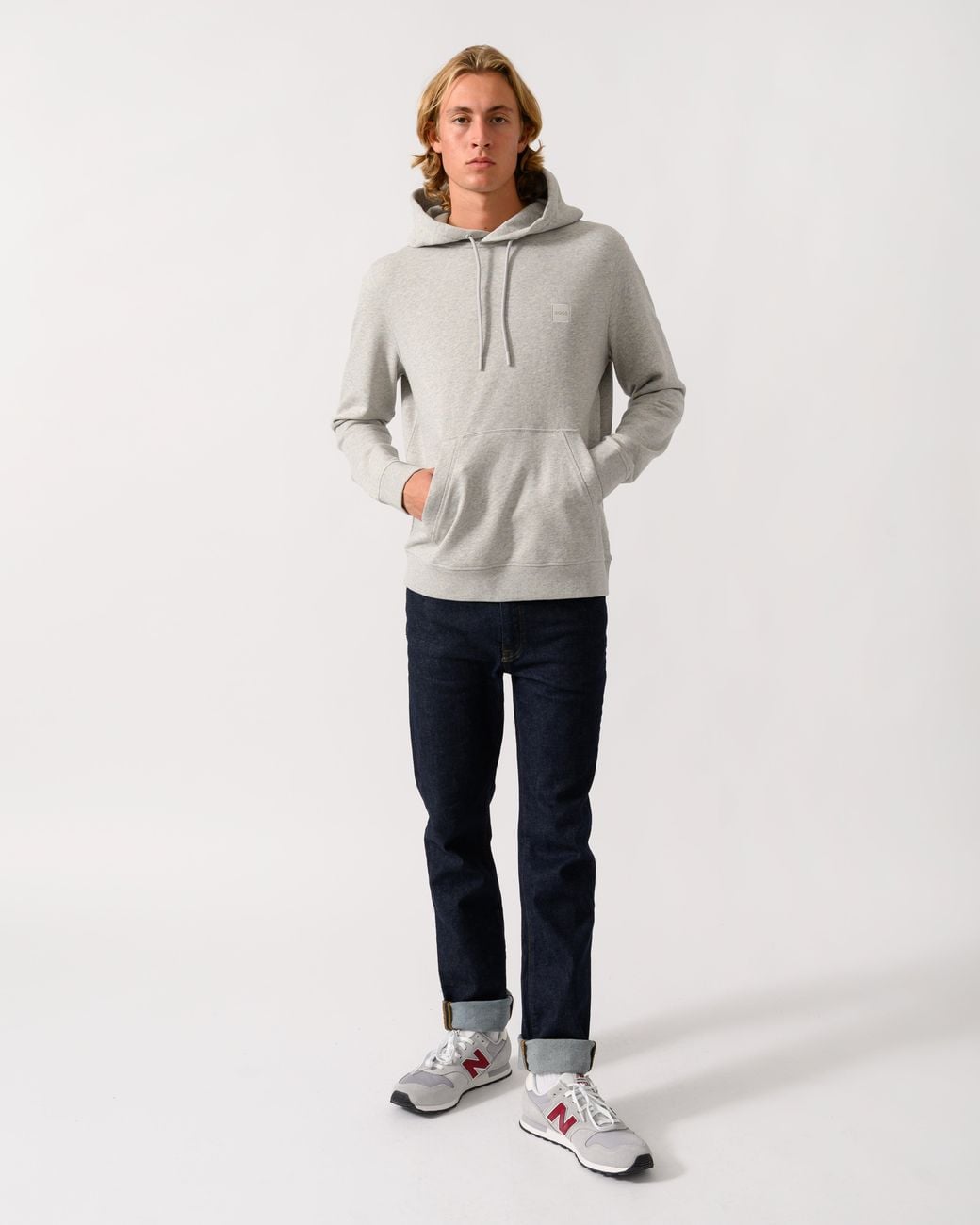 Boss Gray Wetalk Pullover Hoodie With Logo Patch for men