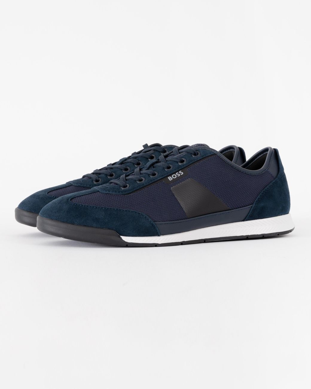 Boss Blue Nitan Mixed Material Trainers With Ridged Outsole for men
