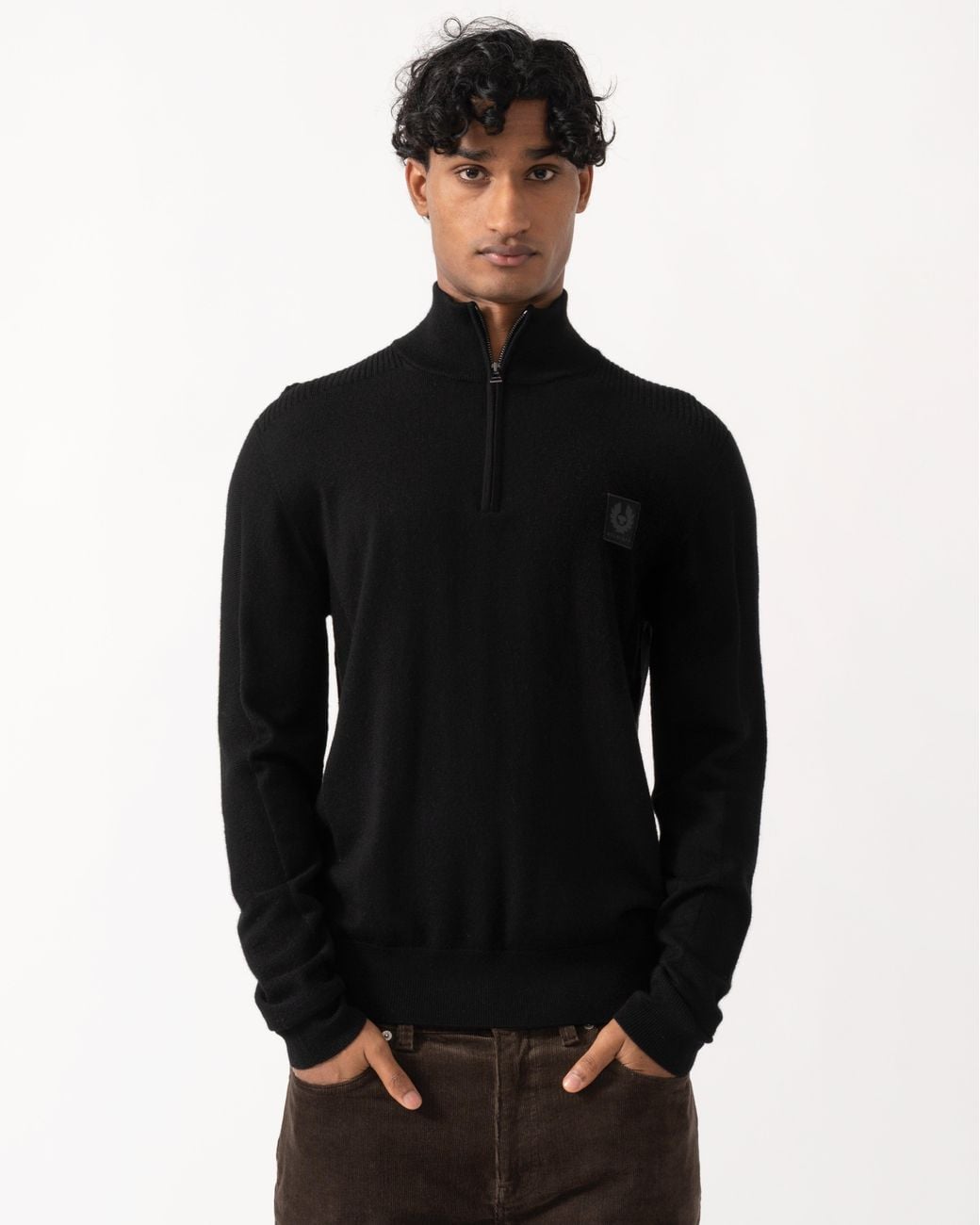 Belstaff Black Colden Merino Quarter Zip Jumper for men