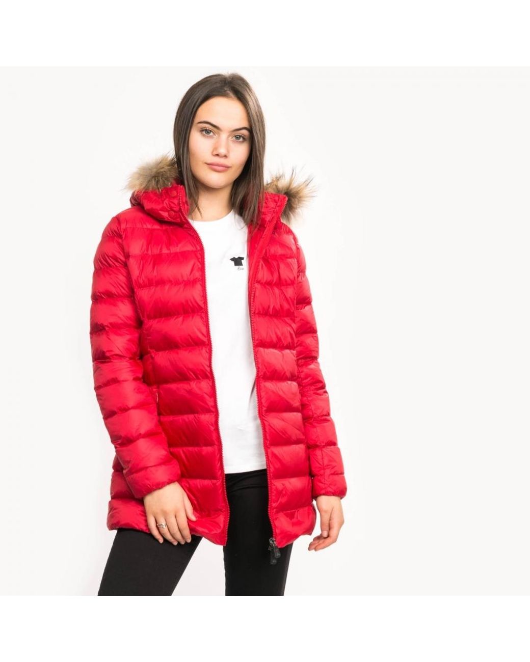 J.O.T.T Perle Ls Hood Mid Lenght Bc Down Jacket in Red | Lyst Australia
