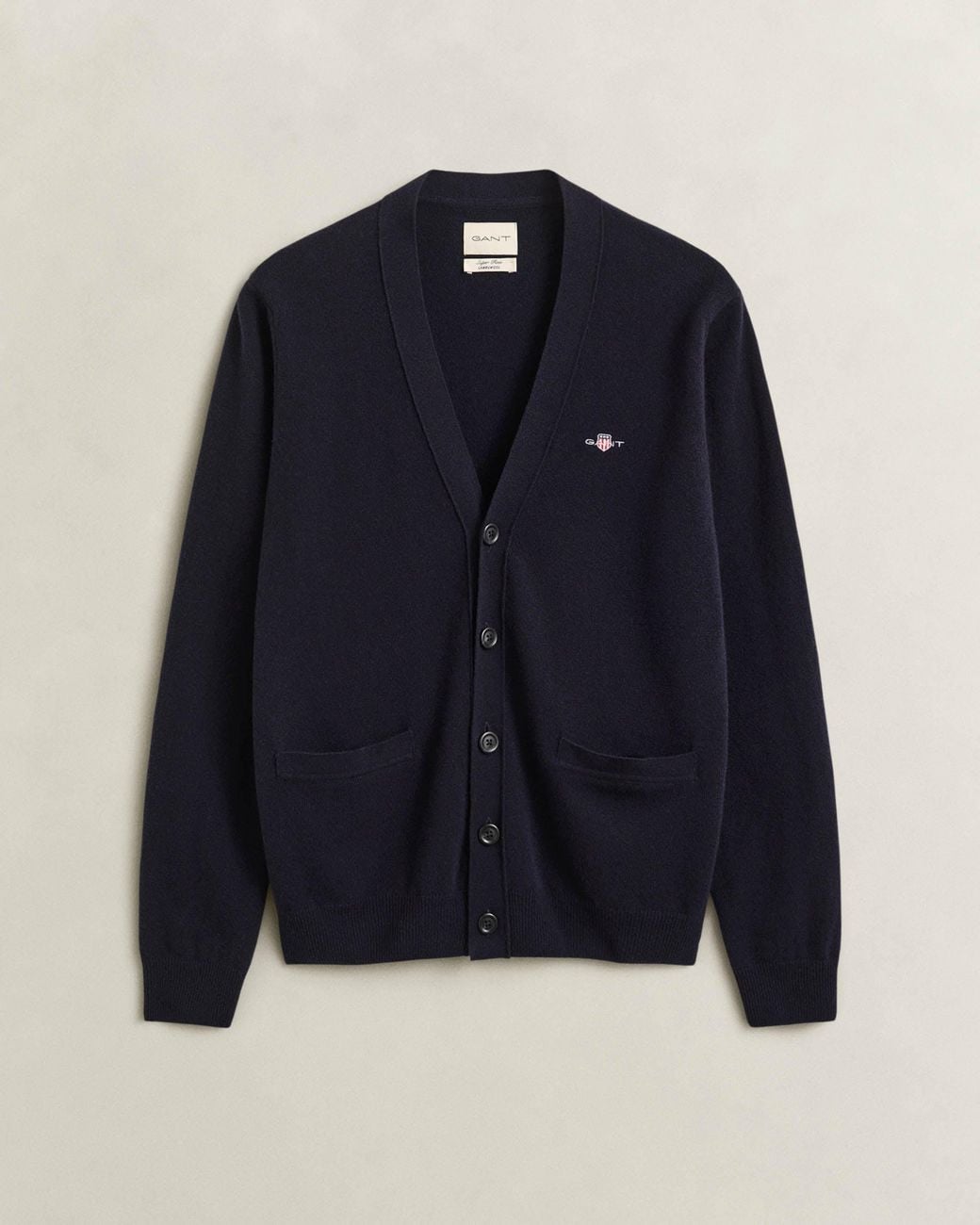 Gant Blue Superfine Lambswool V-Neck Cardigan for men