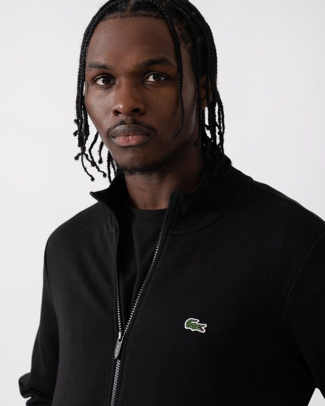 Lacoste Black Regular Fit Brushed Fleece Zippered Sweatshirt 031, Size: M for men