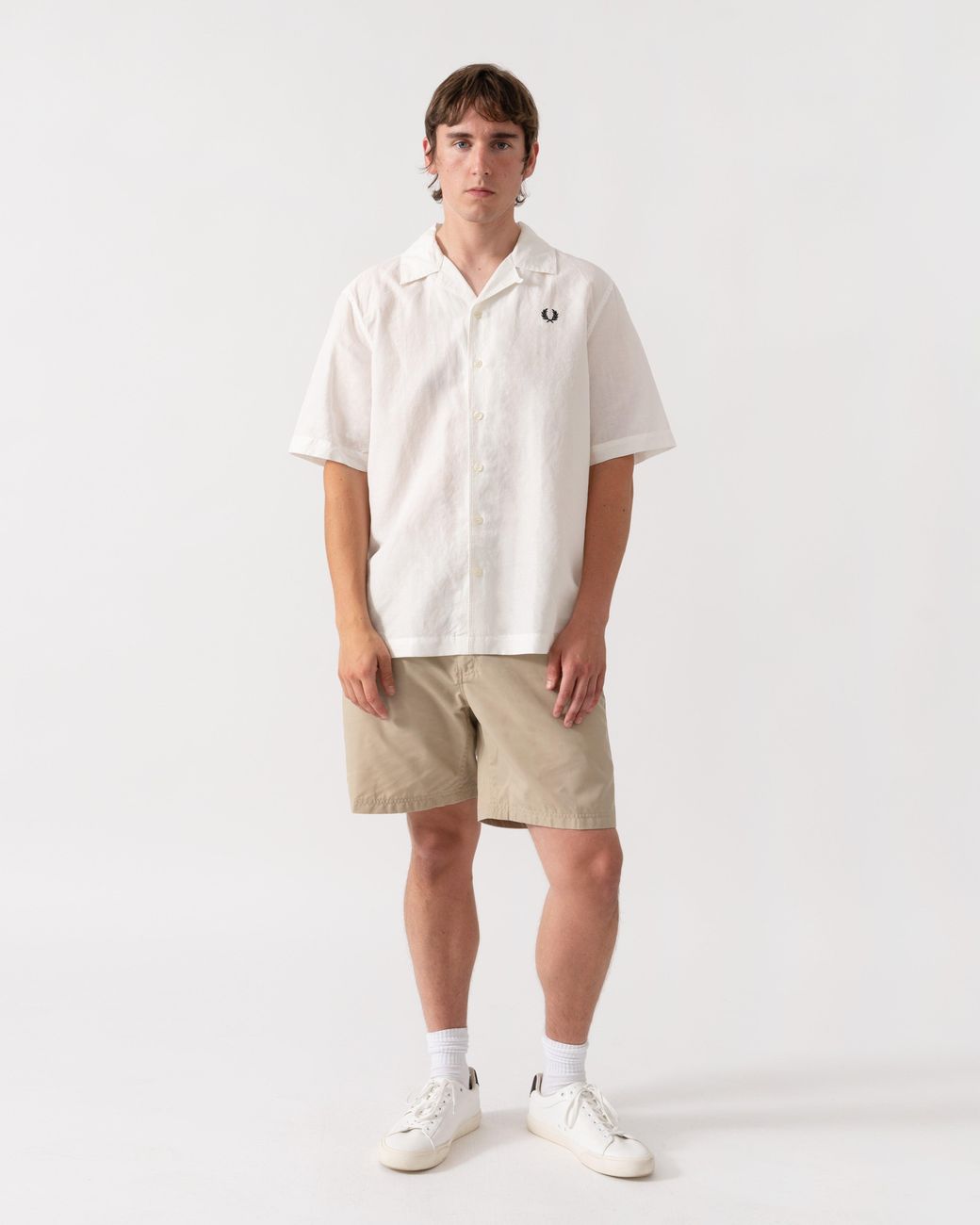 Fred Perry White Linen Blend Revere Collar Shirt for men