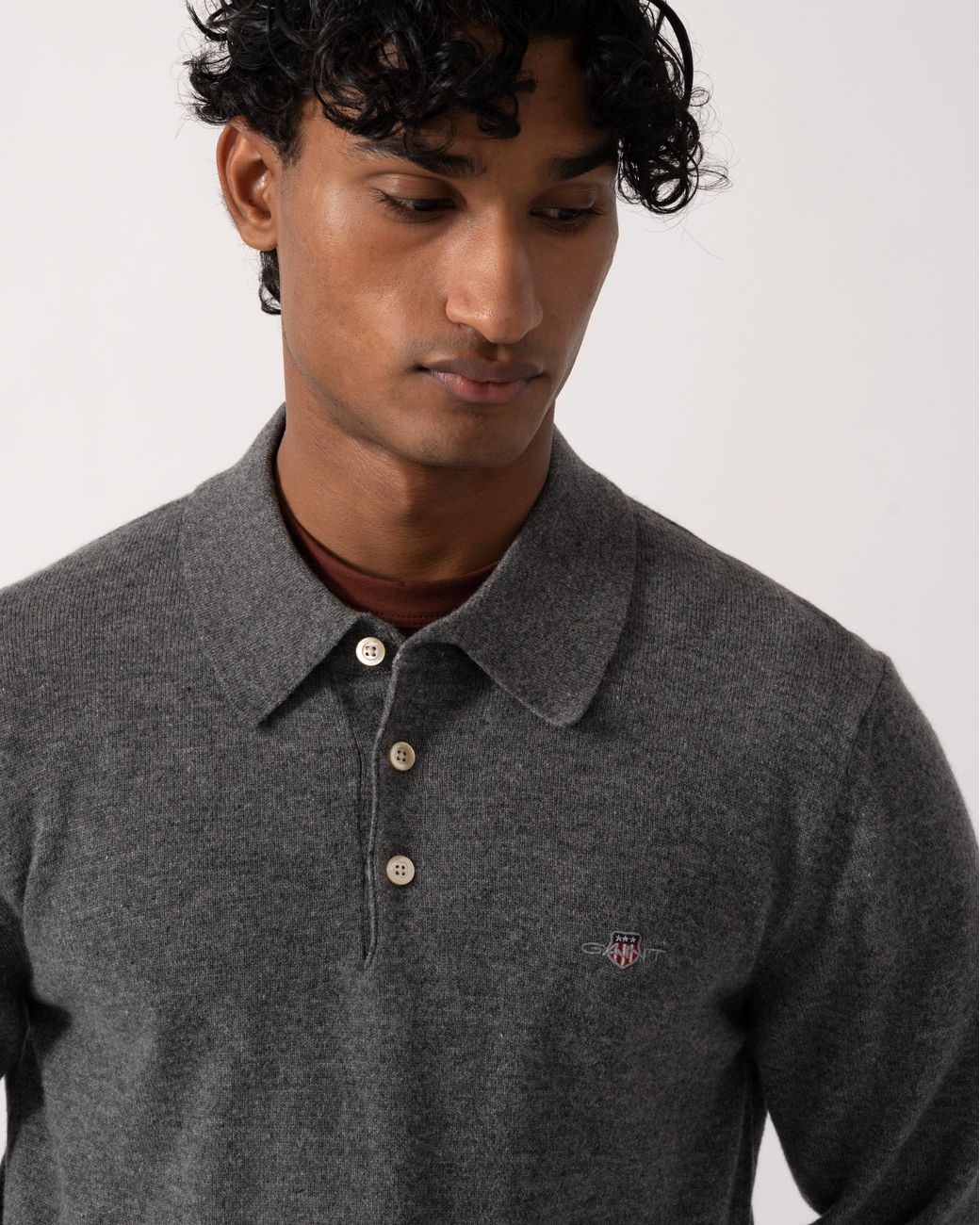 Gant Gray Superfine Lambswool Long Sleeve Polo for men
