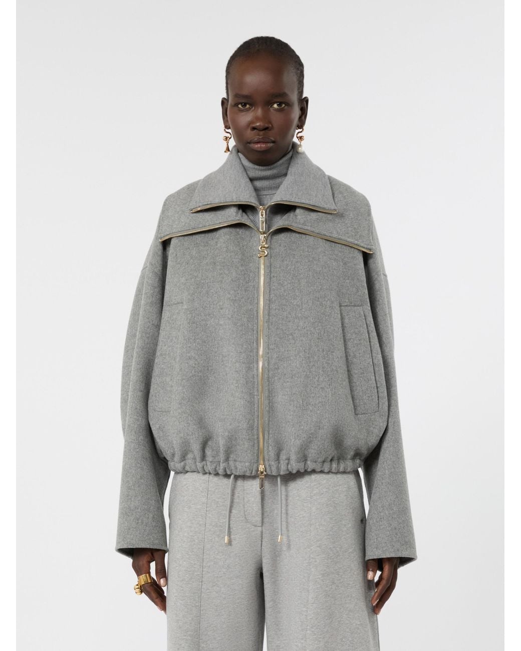Sportmax Gray Virgil Wool Mini Outerwear Jacket