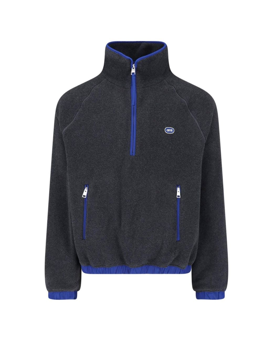 AMI Blue Fleece Half-Zip Pullover Jacket for men
